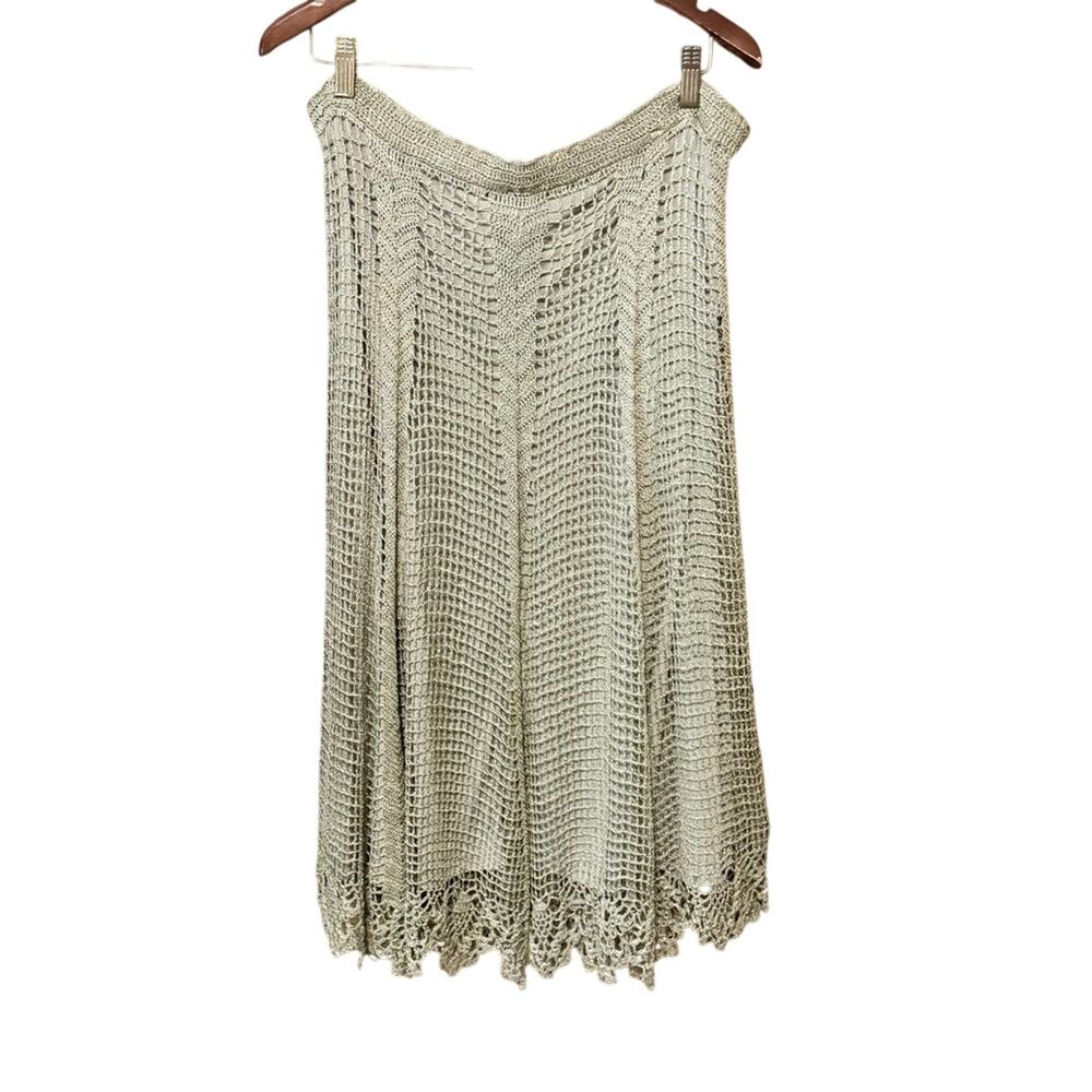 NWT very Vera sage green long crochet beaded maxi skirt boho whimsical large